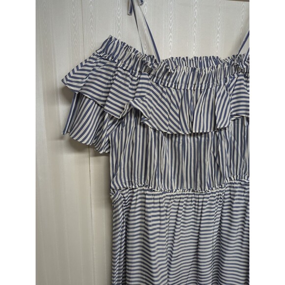 NEW LOFT Large Midi Ruffles Off Shoulders Short Sleeves Stripes Summer Vacation - Picture 10 of 13